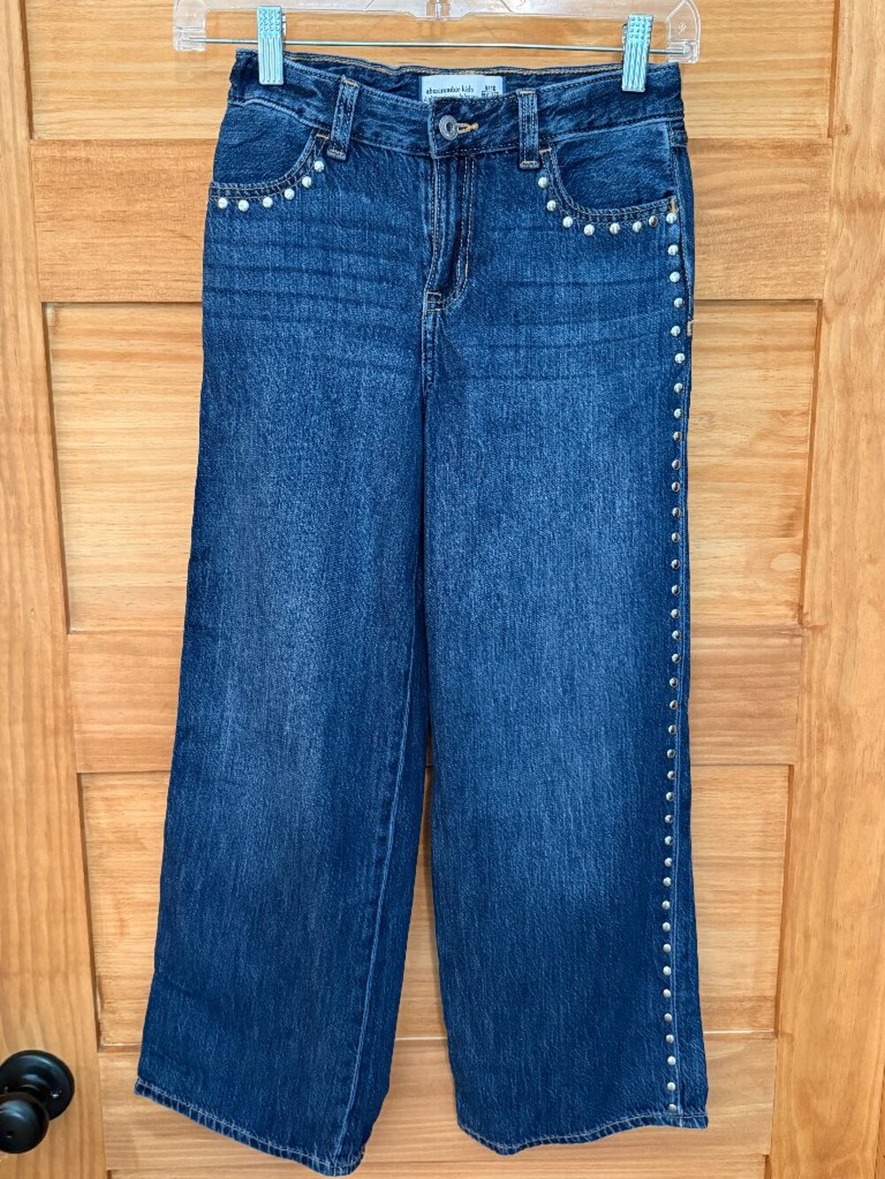 Abercrombie & Fitch Girls Studded High Rise Ultra Wide Leg Dark Denim Jeans 9/10